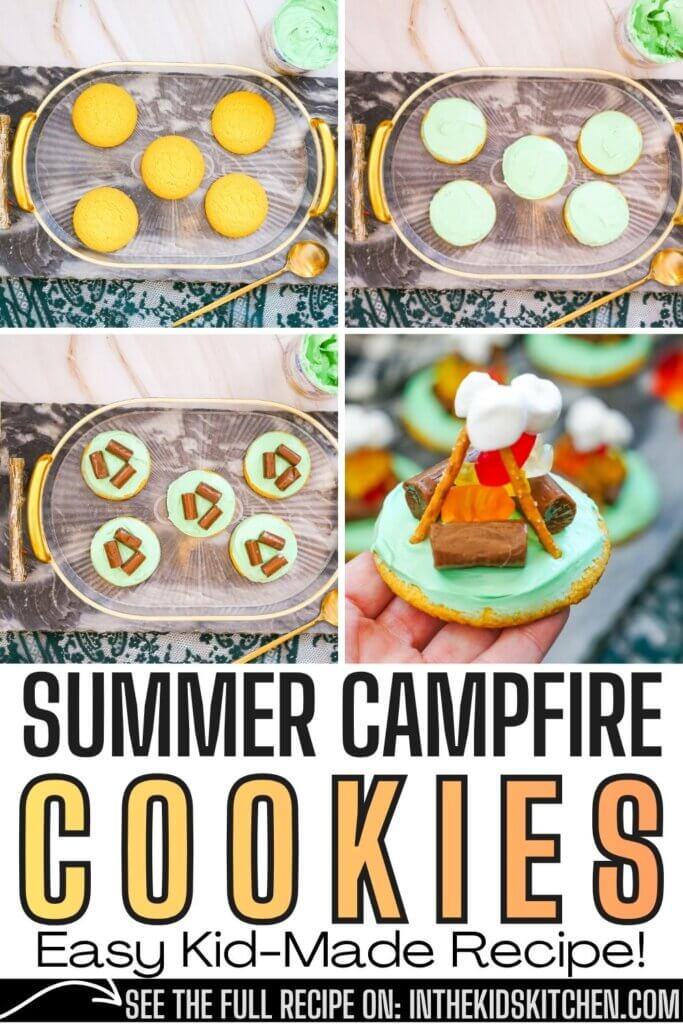A fun Campfire Cookie recipe perfect for Girl Scout meetings, summer parties or rained out camping trips, especially for those who aren't a fan of s'mores! These Easy Campfire Sugar Cookies are a fun party snack that can be made using pre-made sugar cookies, for a no-baking required campfire treat!