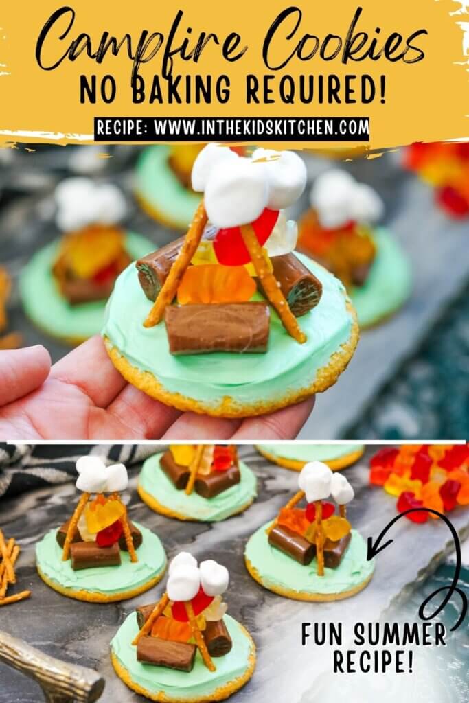 A fun summer cookie recipe perfect for indoor camping or a s'mores alternative around a bonfire, these Campfire Sugar Cookies are super easy to make and double as a fun "food craft" activity for kids.